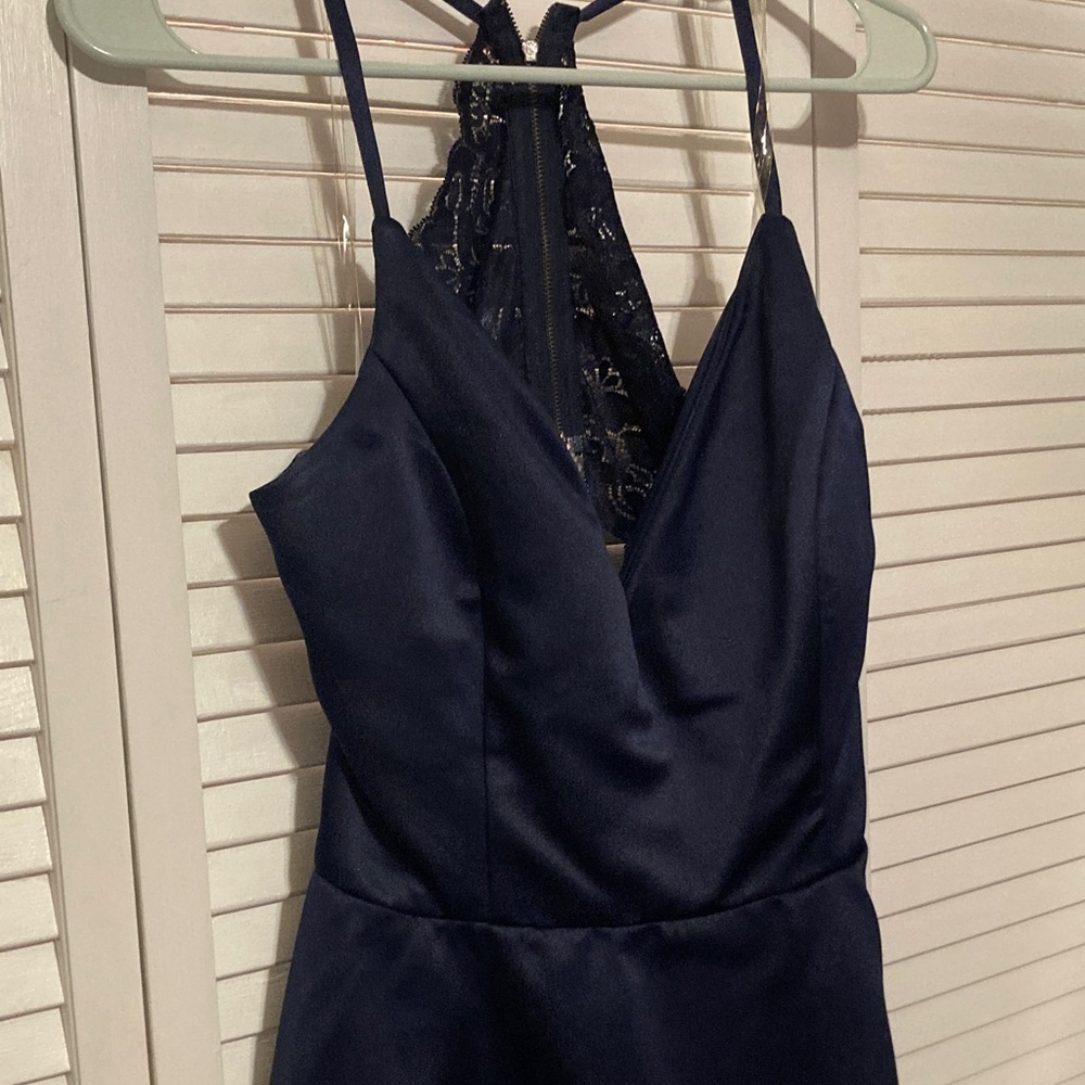 Elegant Navy Blue Halter Dress